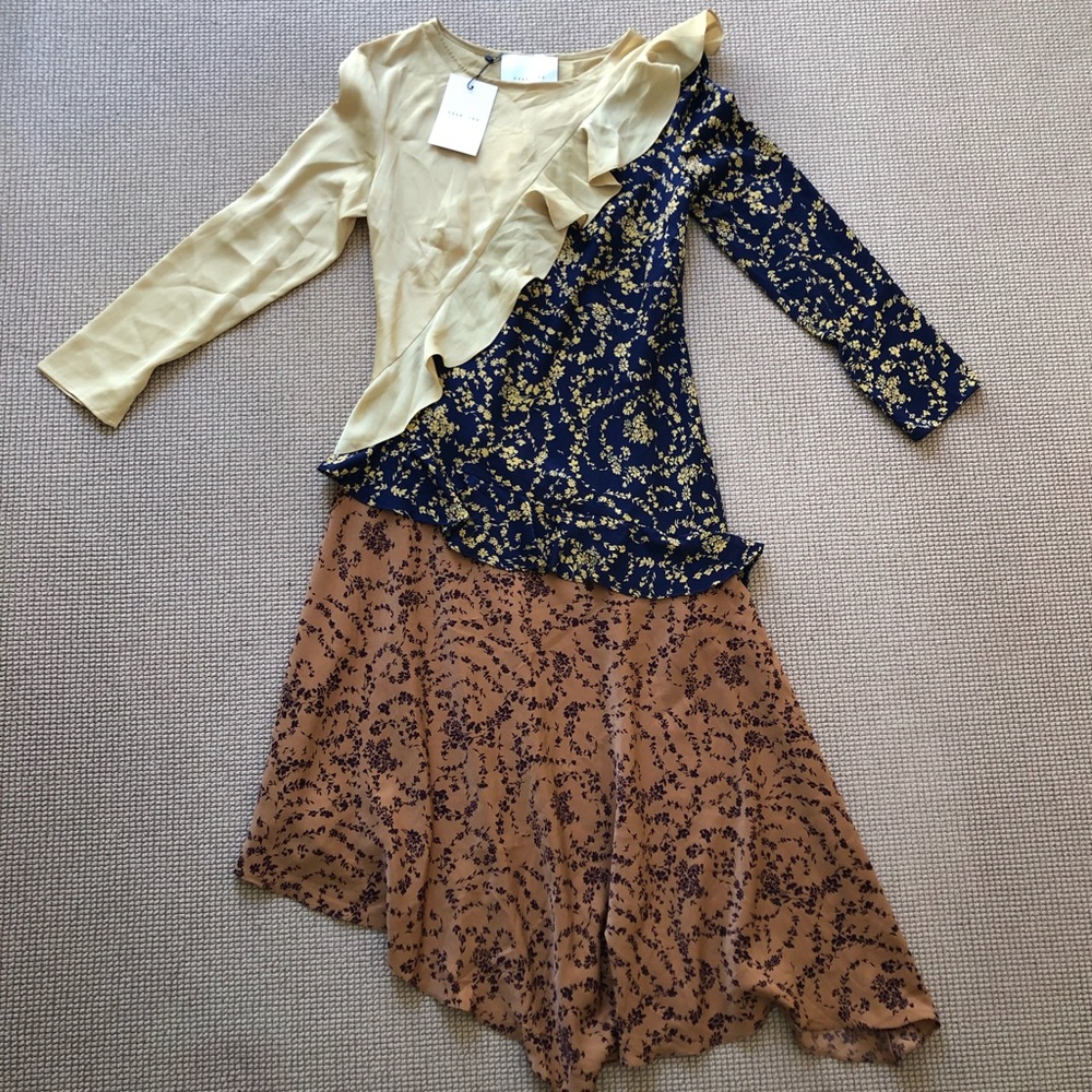Naya Rea asymmetrical ruffle patchwork silky long sleeve dress UK10 NWT - Picture 2 of 5